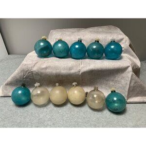 Vintage Glass Christmas Ornaments Mixed Frosted Teal & Clear Set of 11